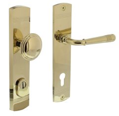 Intersteel voordeurbeslag Helena knop/kruk PC92 met kerntrek beveiliging messing PVD