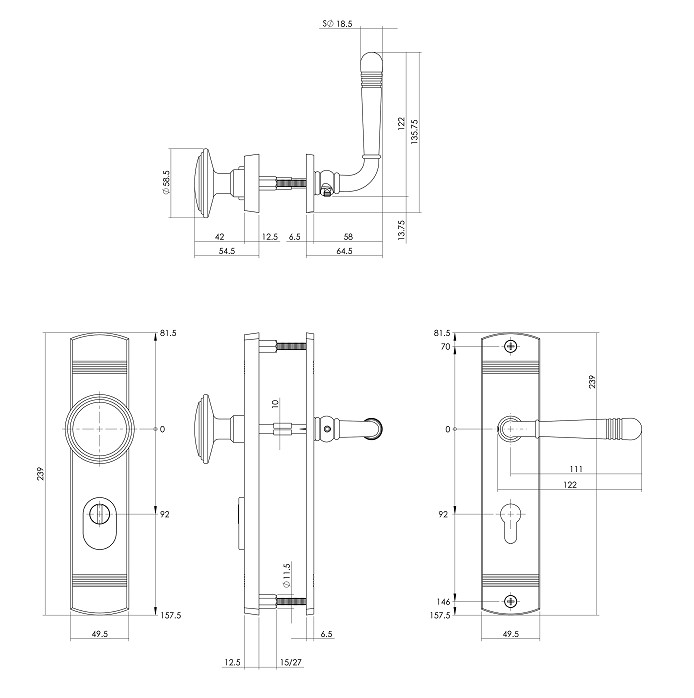 Intersteel voordeurbeslag Helena knop/kruk PC92 met kerntrek beveiliging messing PVD - Afbeelding 2