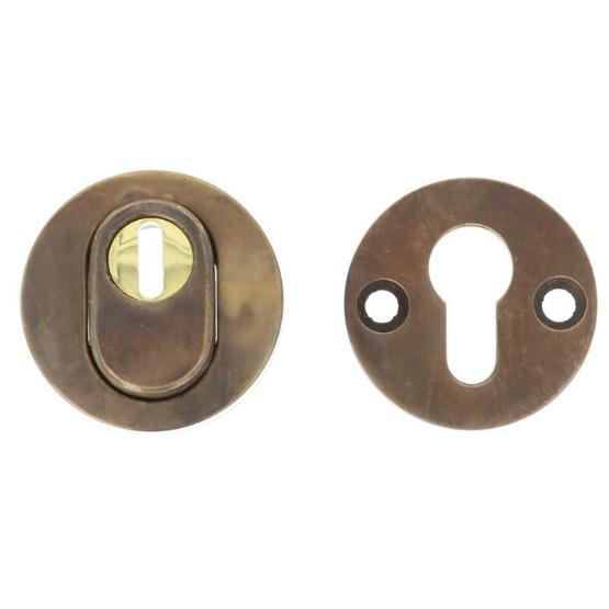 SKG3 cilinderrozet buiten en binnen met kerntrekbeveiliging Elegant messing antiek