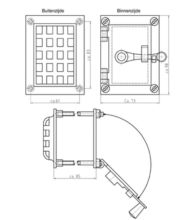 Mauer doorkijkluikje 97x73 mm compleet messing gepolijst - Afbeelding 2