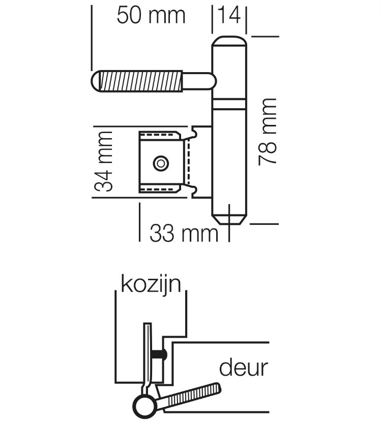 Starx inboorpaumelle voor stalen kozijnen vernikkeld 78 x 14 mm zwart - Afbeelding 2