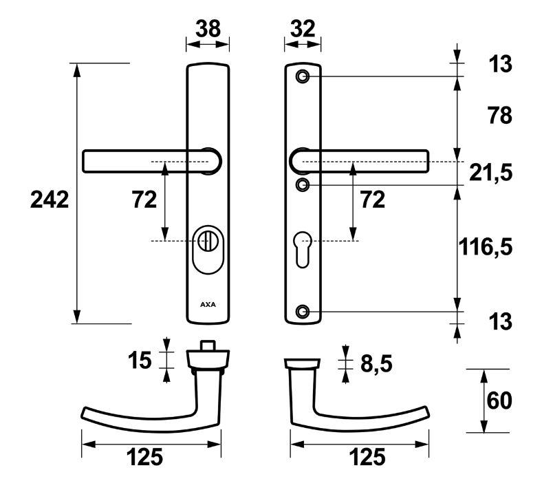 Axa Curve Plus Smal Veiligheidsbeslag PC72 met kerntrekbeveiliging kruk/kruk SKG3 zwart - Afbeelding 2