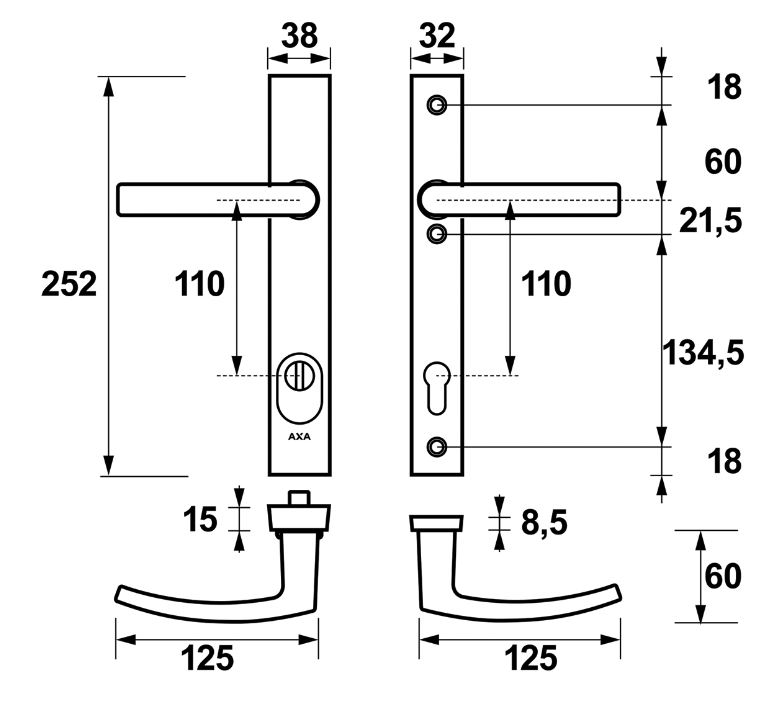 AXA Edge Plus Smal veiligheidsbeslag PC110 met kerntrekbeveiliging kruk/kruk zwart - Afbeelding 2