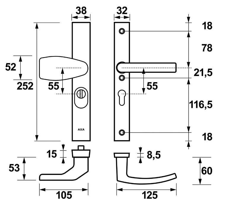 AXA Edge Plus Smal veiligheidsbeslag PC55 SKG3 met kerntrekbeveiliging Wing-greep/kruk zwart - Afbeelding 2