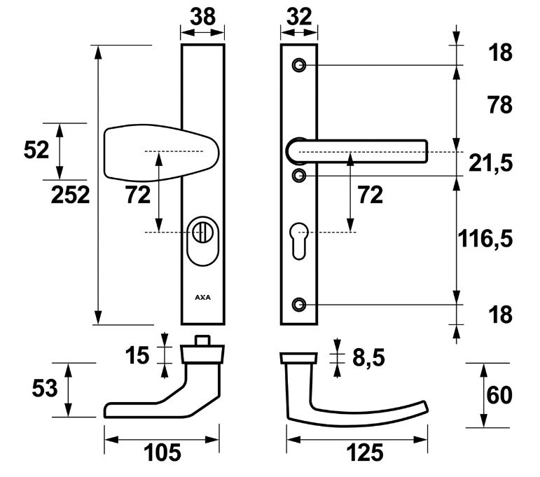 AXA Edge Plus Smal veiligheidsbeslag PC72 SKG3 met kerntrekbeveiliging Wing-greep/kruk zwart - Afbeelding 2