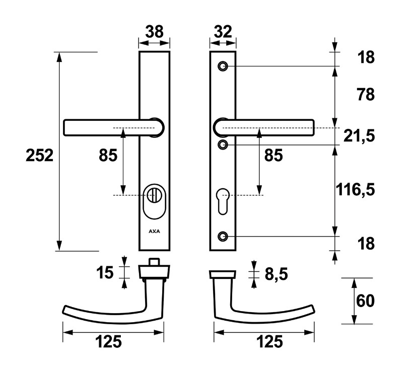 AXA Edge Plus Smal veiligheidsbeslag PC85 SKG3 met kerntrekbeveiliging kruk/kruk zwart - Afbeelding 2