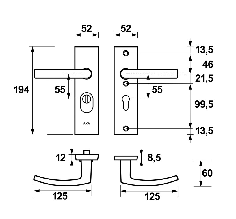 AXA Edge Plus veiligheidsbeslag kort PC55 SKG3 met kerntrekbeveiliging kruk/kruk zwart - Afbeelding 2