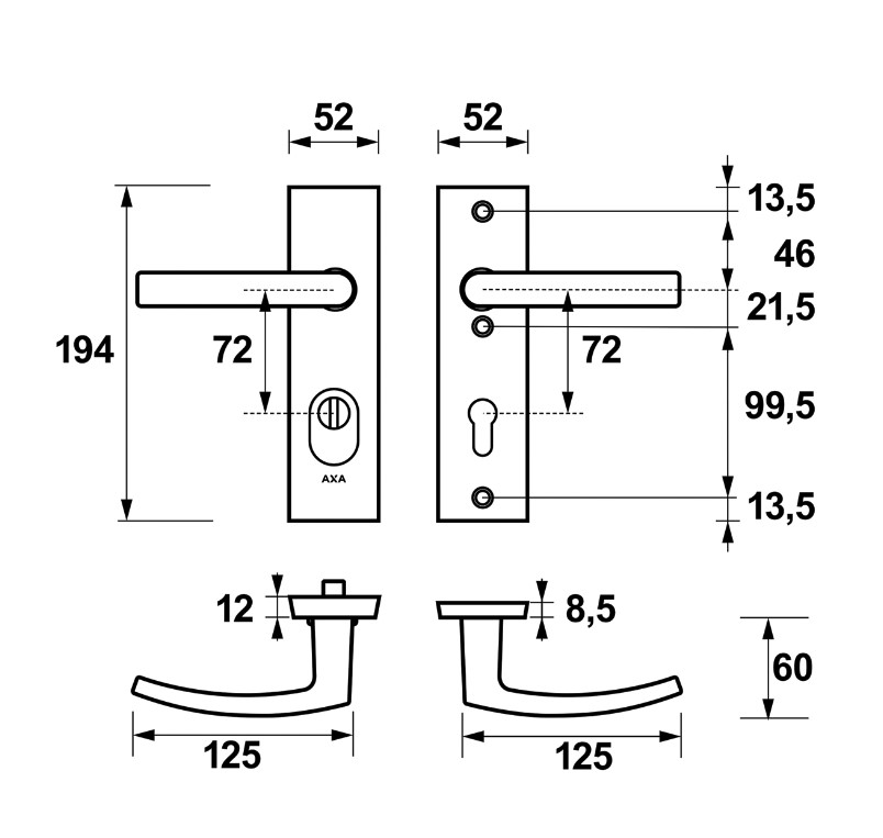 AXA Edge Plus veiligheidsbeslag kort PC72 SKG3 met kerntrekbeveiliging kruk/kruk zwart - Afbeelding 2