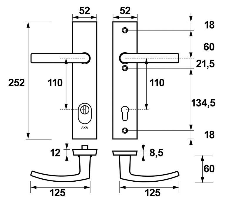 AXA Edge Plus veiligheidsbeslag PC110 met kerntrekbeveiliging kruk/kruk Aluminium F1 - Afbeelding 2