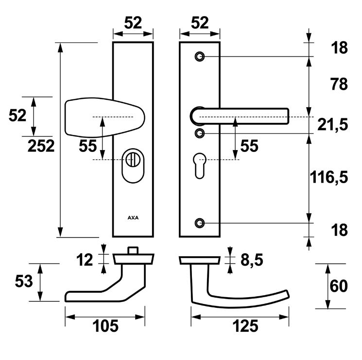 AXA Edge Plus veiligheidsbeslag PC55 SKG3 met kerntrekbeveiliging Wing-greep/kruk zwart - Afbeelding 2