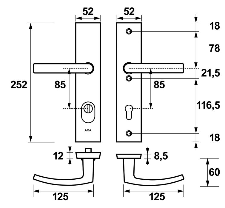 AXA Edge Plus veiligheidsbeslag PC85 met kerntrekbeveiliging kruk/kruk SKG3 Aluminium F1 - Afbeelding 2