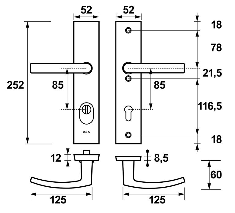 AXA Edge Plus veiligheidsbeslag PC85 met kerntrekbeveiliging kruk/kruk SKG3 zwart - Afbeelding 2