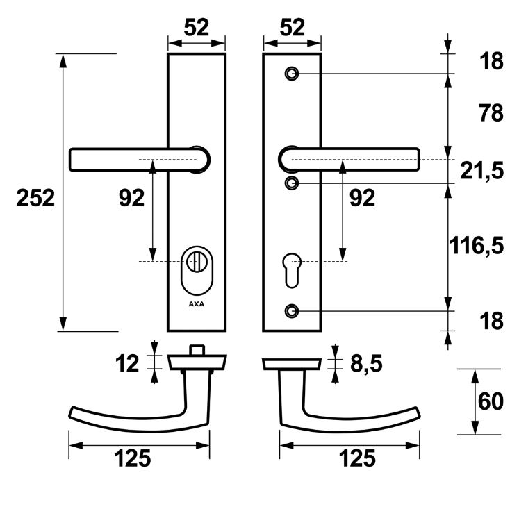 AXA Edge Plus veiligheidsbeslag PC92 met kerntrekbeveiliging kruk/kruk SKG3 Aluminium F1 - Afbeelding 2