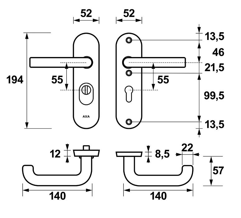 AXA Oval Plus kort veiligheidsbeslag PC55 SKG3 met kerntrekbeveiliging kruk/kruk zwart - Afbeelding 2