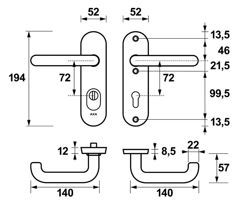 AXA Oval Plus kort veiligheidsbeslag PC72 SKG3 met kerntrekbeveiliging kruk/kruk zwart - Afbeelding 2