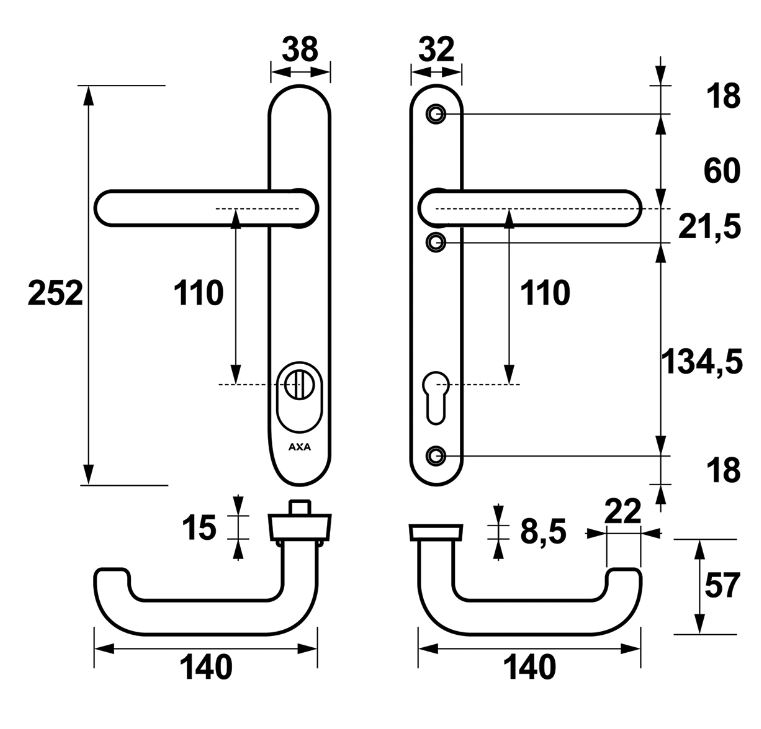 AXA Oval Plus Smal veiligheidsbeslag PC110 met kerntrekbeveiliging kruk/kruk zwart - Afbeelding 2
