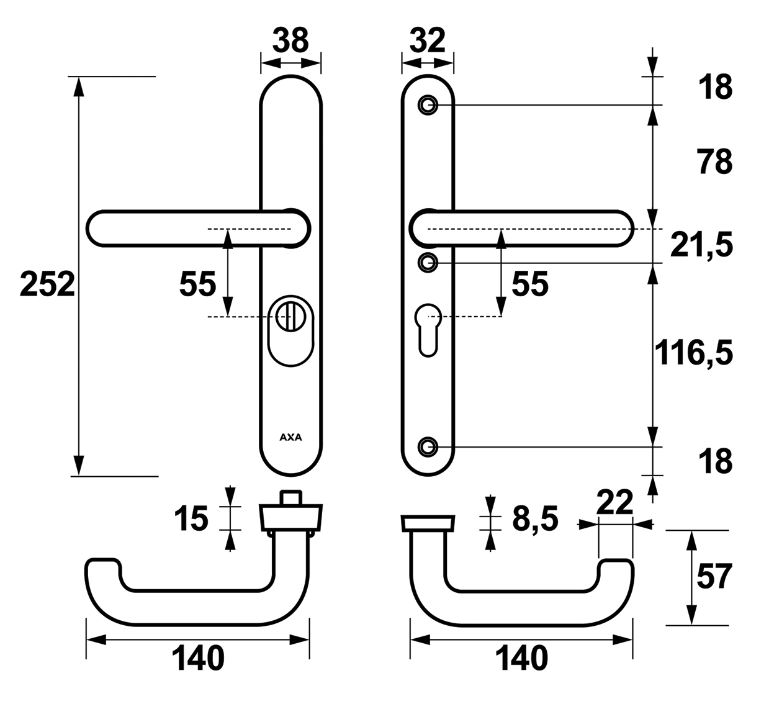 AXA Oval Plus Smal veiligheidsbeslag PC55 SKG3 met kerntrekbeveiliging kruk/kruk geslepen F1 - Afbeelding 2