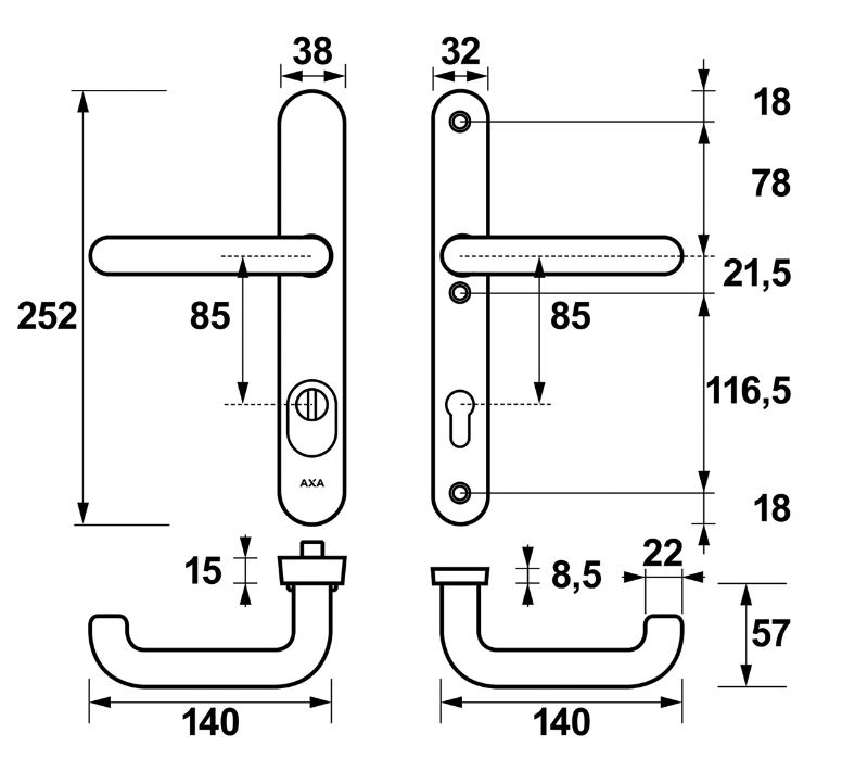 AXA Oval Plus Smal veiligheidsbeslag PC85 SKG3 met kerntrekbeveiliging kruk/kruk zwart - Afbeelding 2