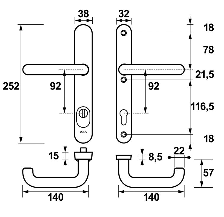 AXA Oval Plus Smal veiligheidsbeslag PC92 SKG3 met kerntrekbeveiliging kruk/kruk geslepen F1 - Afbeelding 2