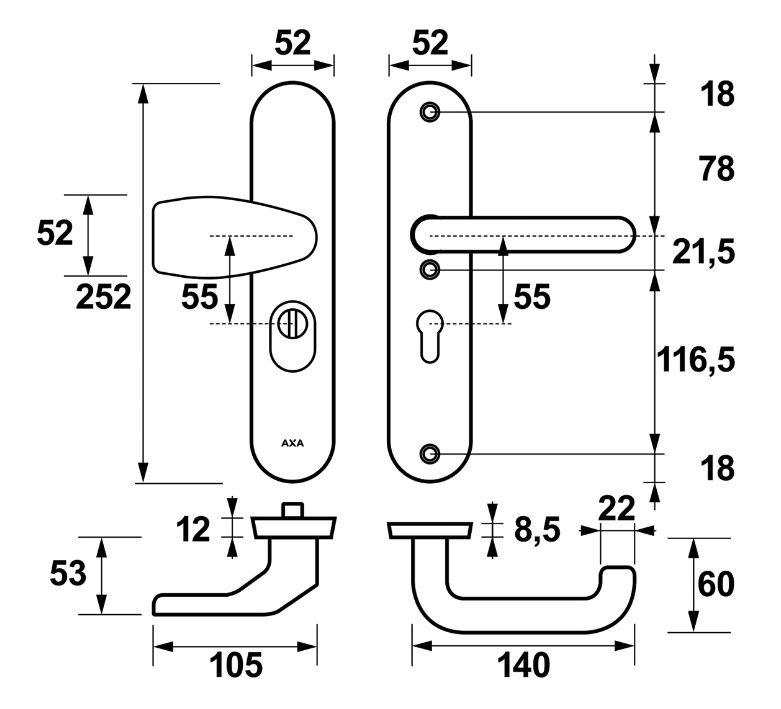 AXA Oval Plus veiligheidsbeslag PC55 SKG3 met kerntrekbeveiliging Wing-greep/kruk zwart - Afbeelding 2