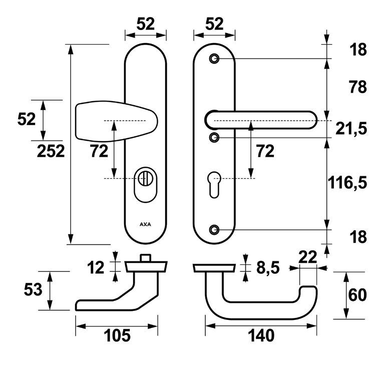 AXA Oval Plus veiligheidsbeslag PC72 SKG3 met kerntrekbeveiliging Wing-greep/kruk zwart - Afbeelding 2