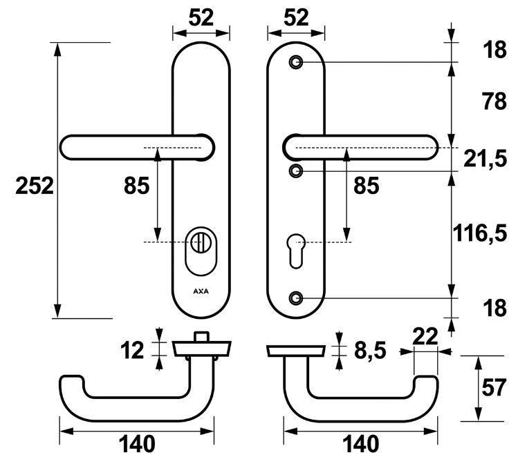 AXA Oval Plus veiligheidsbeslag PC85 SKG3 met kerntrekbeveiliging kruk/kruk zwart - Afbeelding 2