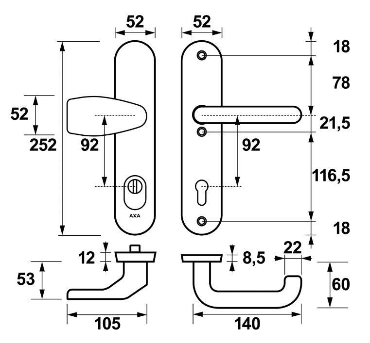 AXA Oval Plus veiligheidsbeslag PC92 SKG3 met kerntrekbeveiliging Wing-greep/kruk zwart - Afbeelding 2