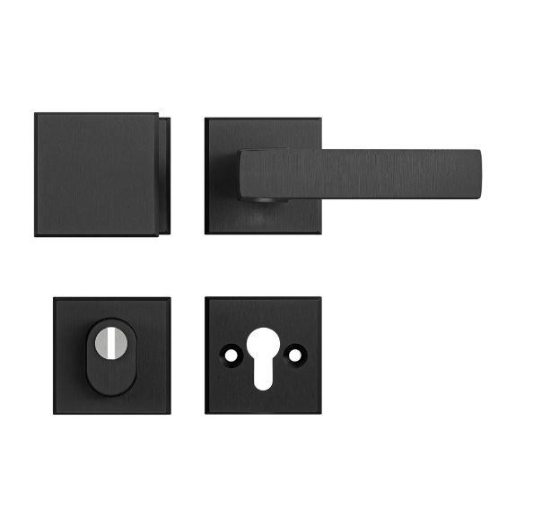 AXA set veiligheidsbeslag op vierkante rozet met kerntrekbeveiliging knop/kruk SKG3 aluminium zwart