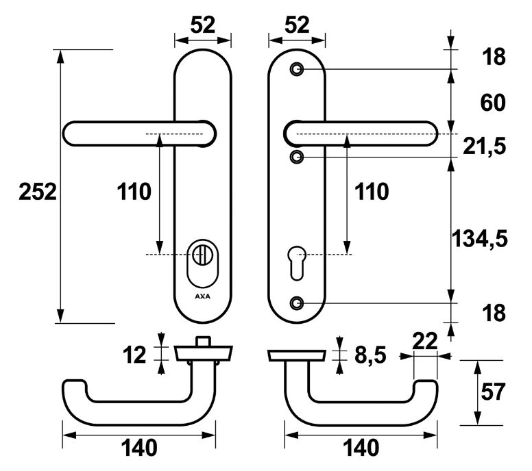 AXA Oval Plus veiligheidsbeslag PC110 met kerntrekbeveiliging kruk/kruk zwart - Afbeelding 2
