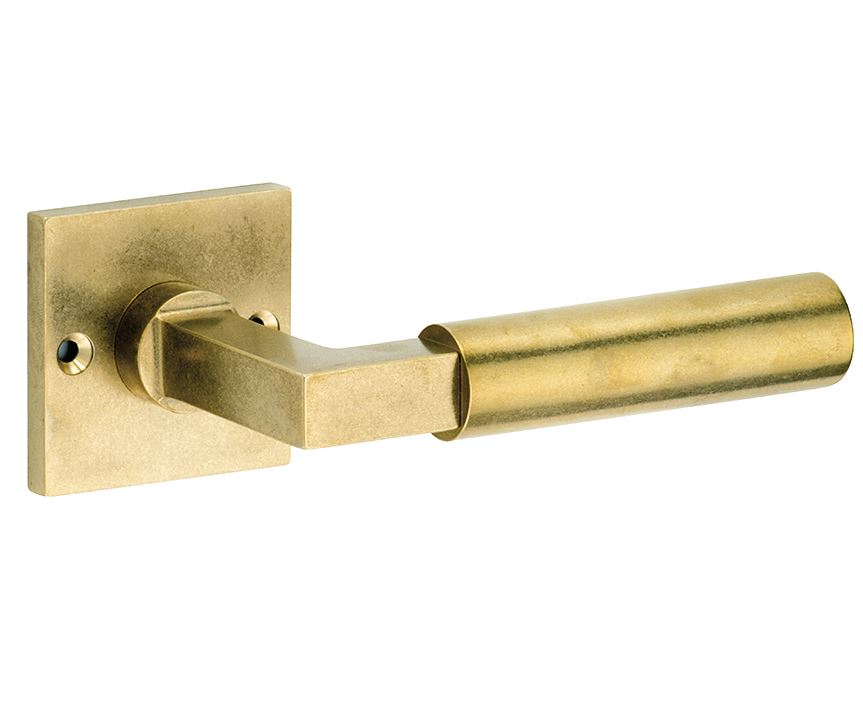 Deurklink op ongeveerd rozet Bauhaus messing antiek