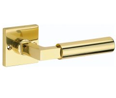 Deurklink op ongeveerd rozet Bauhaus messing ongelakt