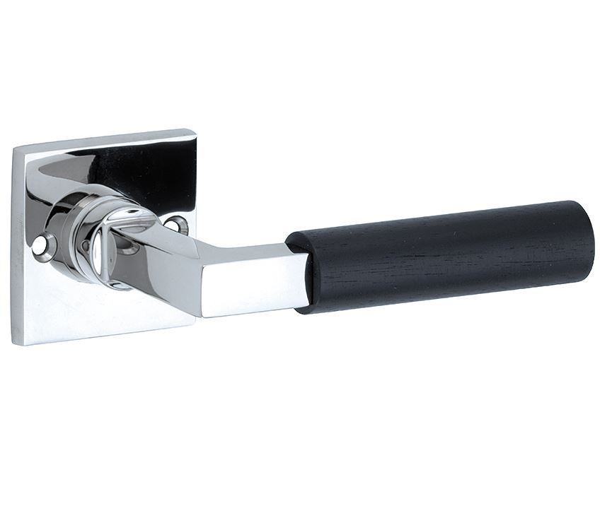 Deurklink op ongeveerd rozet Bauhaus ebben glans chroom