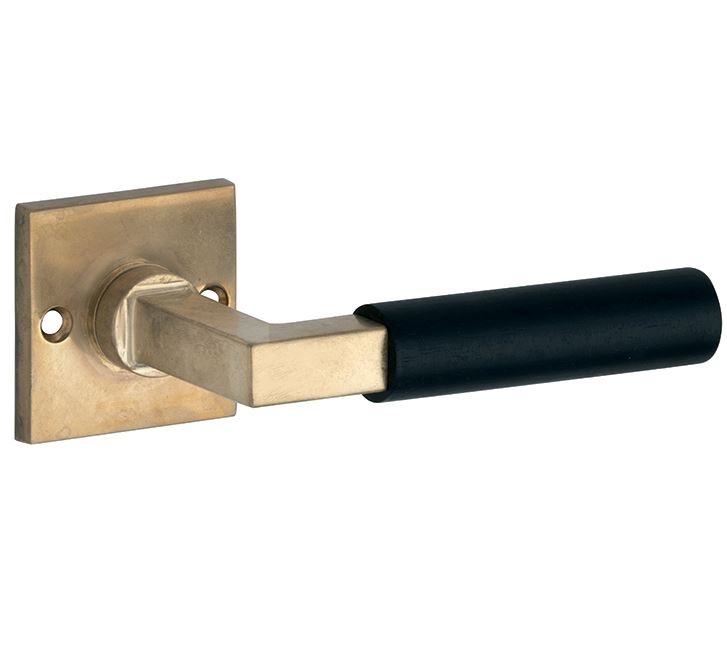 Deurklink op ongeveerd rozet Bauhaus ebben messing antiek