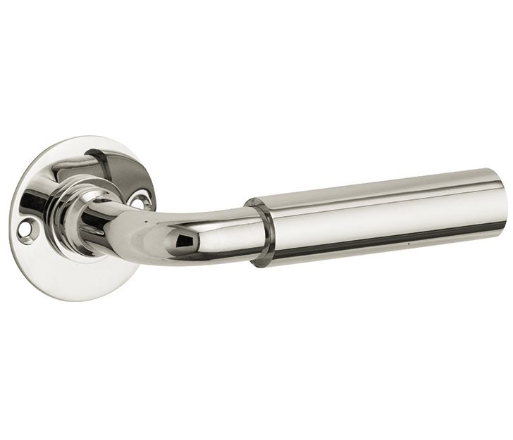 Deurklink op ongeveerd rozet Frankfurt/Chemin de Fer glans nikkel