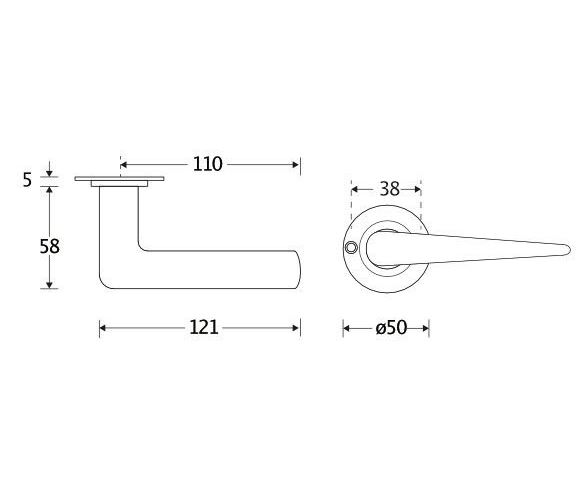 Deurklink op ongeveerd rozet Wig/Chemin de Fer mat nikkel ongelakt - Afbeelding 2
