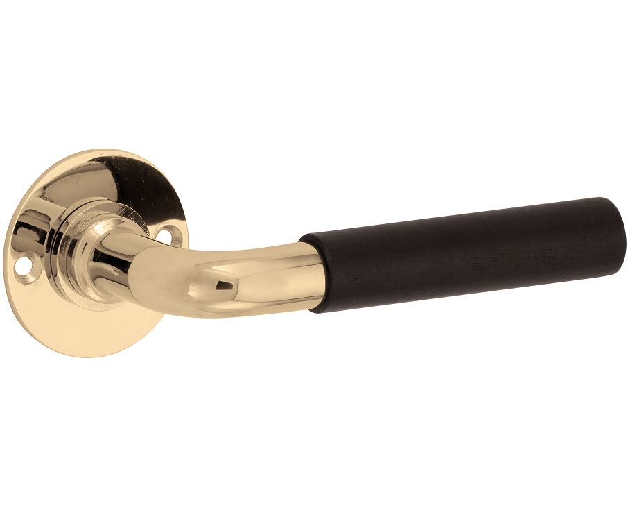 Deurklink op ongeveerd rozet Frankfurt ebben/Chemin de Fer messing ongelakt