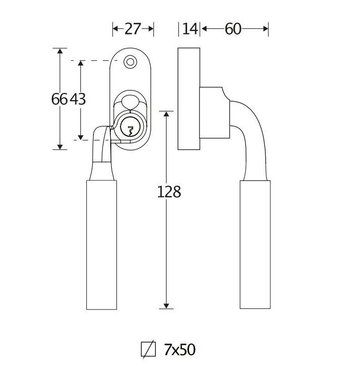 SKG2 Draaikiepgarnituur afsluitbaar Frankfurt ebben/Smal Links messing ongelakt - Afbeelding 2
