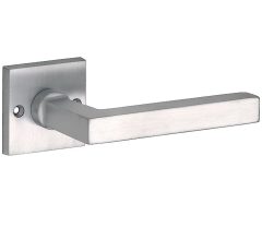 Deurklink op ongeveerd rozet Kare/Bauhaus mat nikkel ongelakt