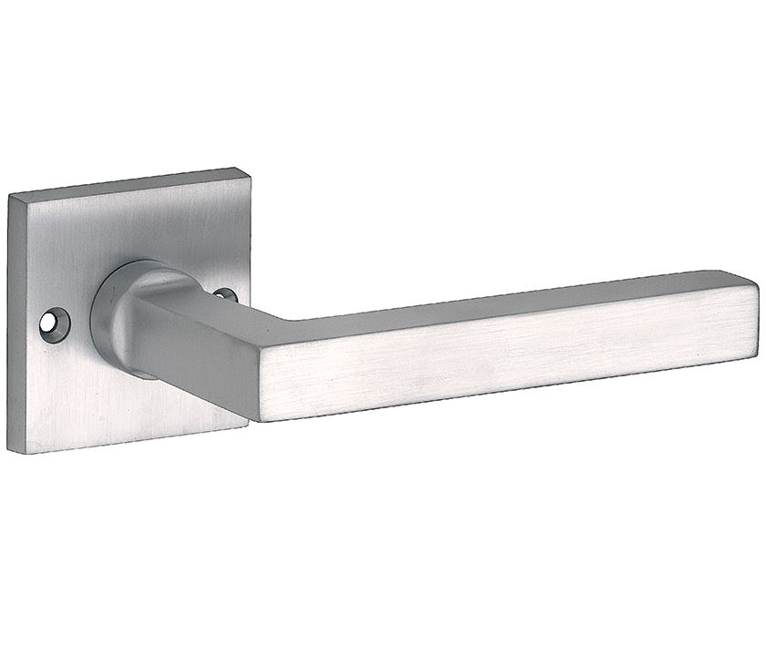 Deurklink op ongeveerd rozet Kare/Bauhaus mat nikkel ongelakt