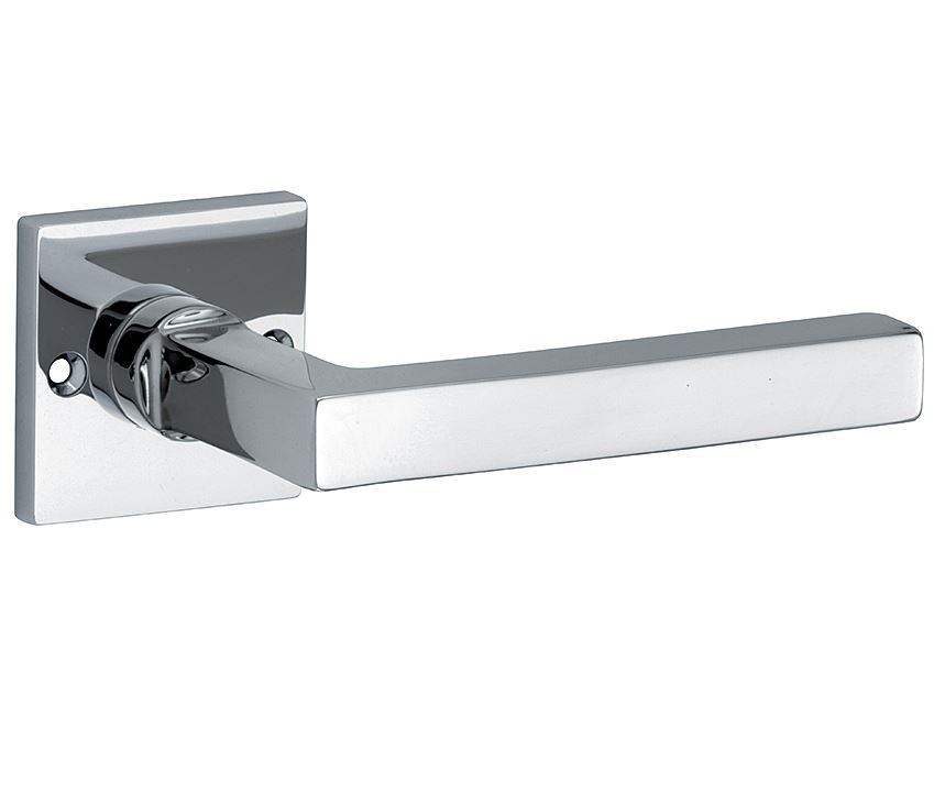 Deurklink op ongeveerd rozet Kare/Bauhaus glans chroom