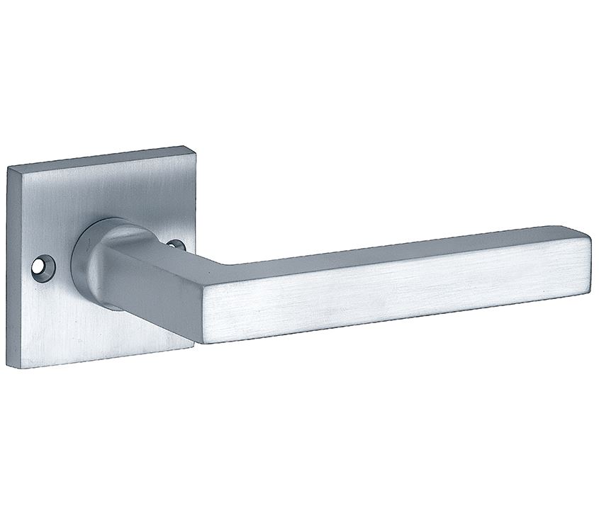 Deurklink op ongeveerd rozet Kare/Bauhaus mat chroom