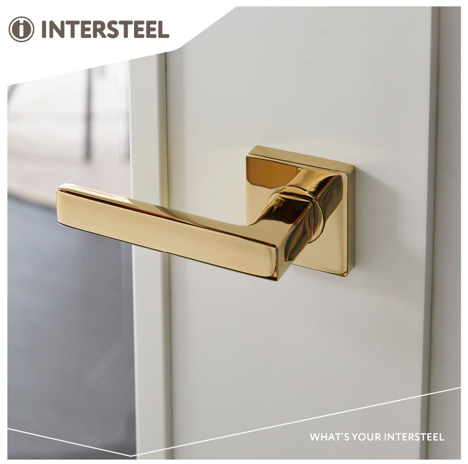 Intersteel enkele deurklink rechts Hera op vierkante rozet met nokken 55x55x10mm PVD messingkleur - Afbeelding 3