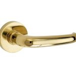 Deurklink op geveerd rozet Halfsabel/Vivo messing ongelakt