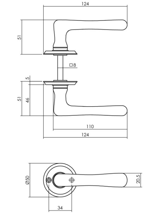 Intersteel enkele deurklink Trento met rozet ø50x5mm zwart - Afbeelding 2