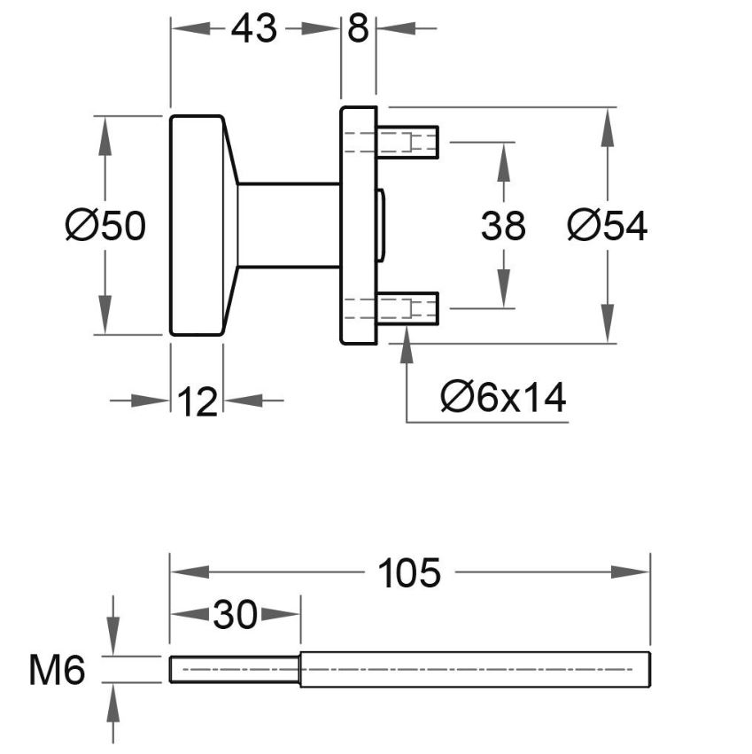 Voordeurknop Vast Rond Ø50mm zwart - Afbeelding 2