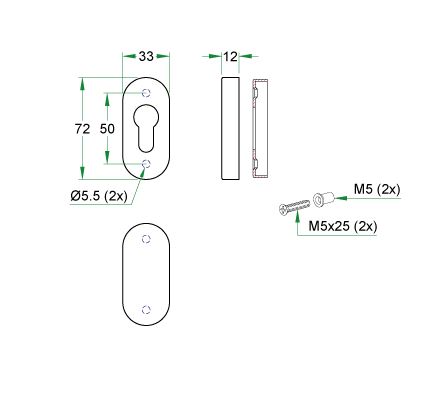 Cilinderplaatje ovaal 12mm zwart - Afbeelding 2