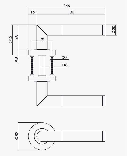 Intersteel enkele deurklink Bastian links op ronde rozet 52x10mm met nokken wit - Afbeelding 2