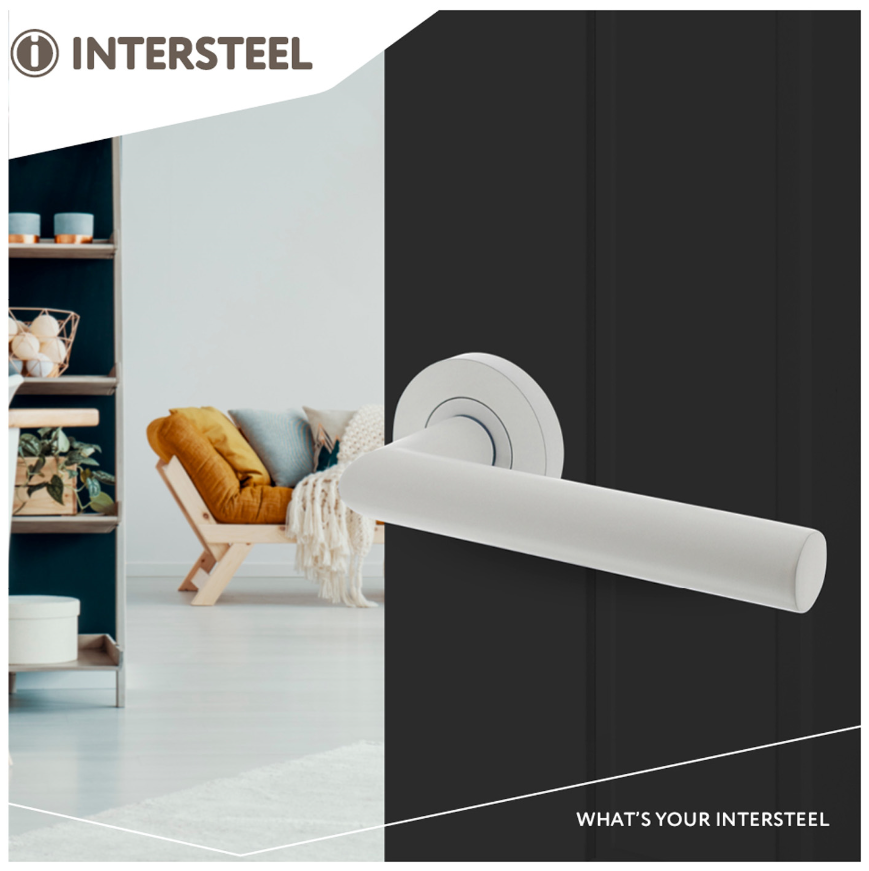 Intersteel enkele deurklink Bastian links op ronde rozet 52x10mm met nokken wit - Afbeelding 3