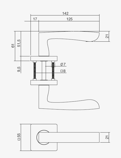 Intersteel enkele deurklink Minos rechts op vierkant rozet wit - Afbeelding 2