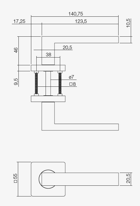 Intersteel enkele deurklink Hera links op vierkant rozet wit - Afbeelding 2